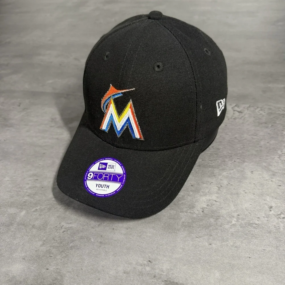 Miami Marlins Hat New‎ Era Cap Black Youth Kids 9Forty Adjustable Strapback MLB